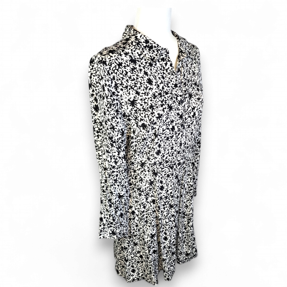 Whistles Floral Shirt Dress Black White Button Front Long Sleeve Size 8 - Picture 10 of 10